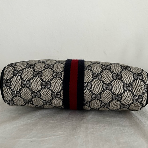 Gucci Web Stripe Cosmetic Pouch Blue Unbrand Strap D-rings Vintage 1970s-1984 - Picture 8 of 17